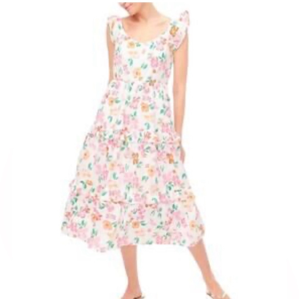 J. Crew Vibrant Floral Ruffle Midi Dress